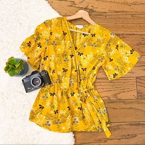 Gorgeous Yellow Floral Wrap Style Blouse